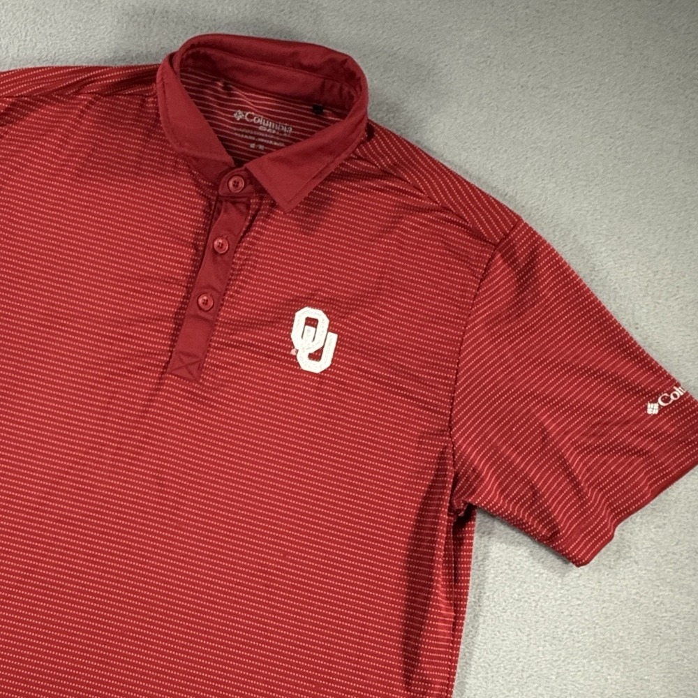 Oklahoma Sooners Columbia Polo Shirt Mens Medium Red NCAA Activewear Flawed